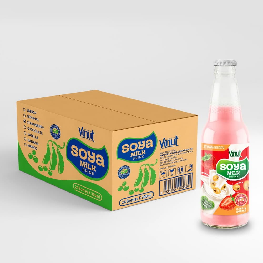 Vinut Soya Milk Drink, Strawberry, Non GMO, 100% Pure Soybean, Glass Bottle, 10.14 fl oz (300 mL)